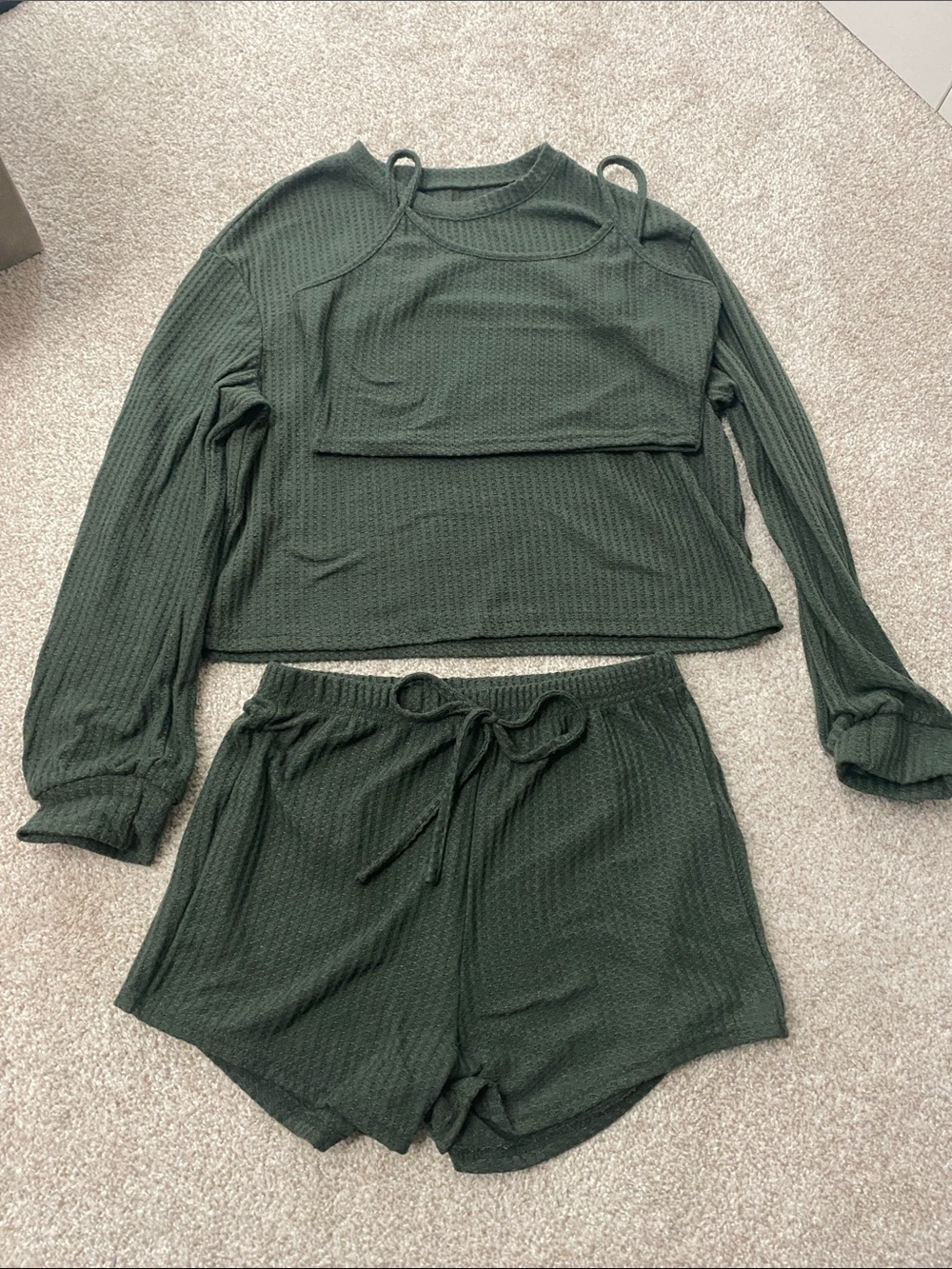 Women’s Waffle Knit 3-Piece Sleep Set - Forest Green